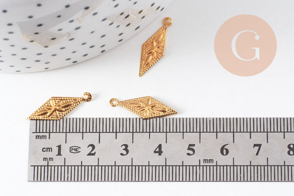 Breloque losange laiton doré, pendentif géométrique,creation bijoux, connecteur laiton, géométrique,21mm,x 20-G1899