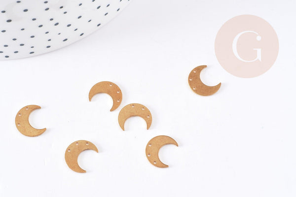 Breloque lune 3 trous laiton brut 12mm,pendentif sans nickel pour creation bijoux x5 G9071