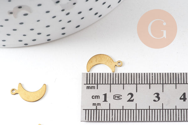 Breloque lune laiton brut 11mm, creation bijoux laiton brut sans nickel, x10 (G4402)