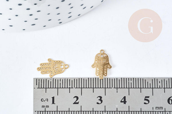 Breloque main fatma acier 201 inoxydable doré 14mm, x1 (G8721)