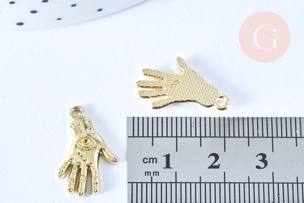 Breloque main oeil protecteur zamac doré 18k 20mm,sans nickel, pendentif chance, x1 (G6005)