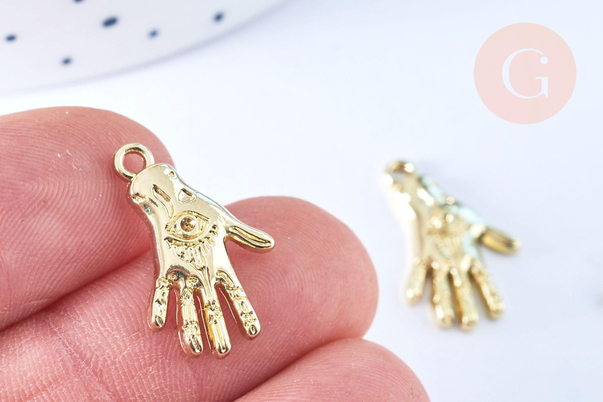 Breloque main oeil protecteur zamac doré 18k 20mm,sans nickel, pendentif chance, x1 (G6005)