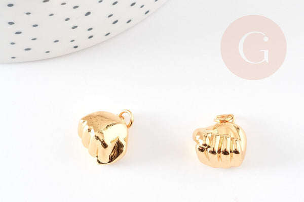 Breloque main poing laiton doré 18k 14mm, Pendentif or pour création de bijoux, x1 (G3565)