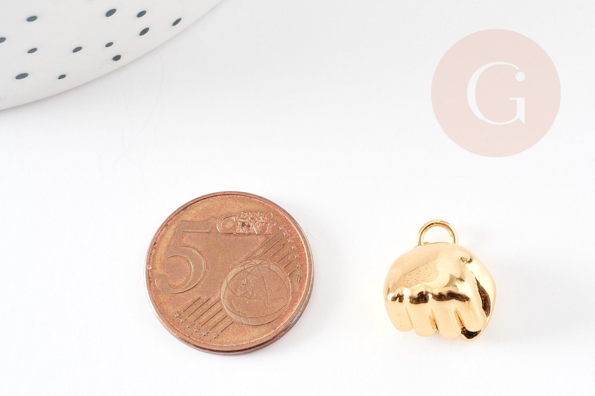 Breloque main poing laiton doré 18k 14mm, Pendentif or pour création de bijoux, x1 (G3565)