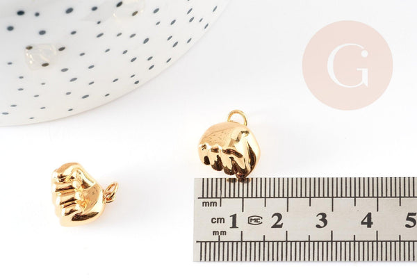 Breloque main poing laiton doré 18k 14mm, Pendentif or pour création de bijoux, x1 (G3565)