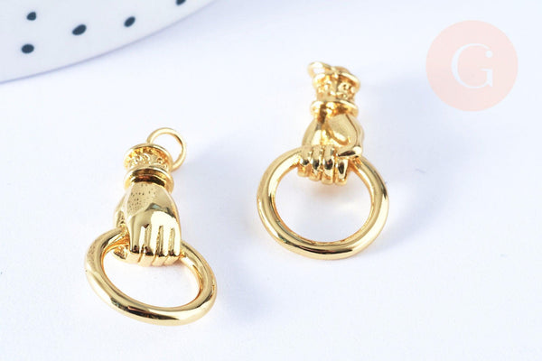 Breloque main poing laiton doré 28mm,Pendentif pour création de bijoux, x1 G7125