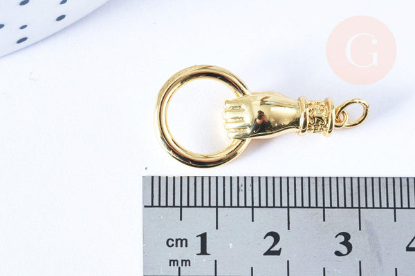 Breloque main poing laiton doré 28mm,Pendentif pour création de bijoux, x1 G7125