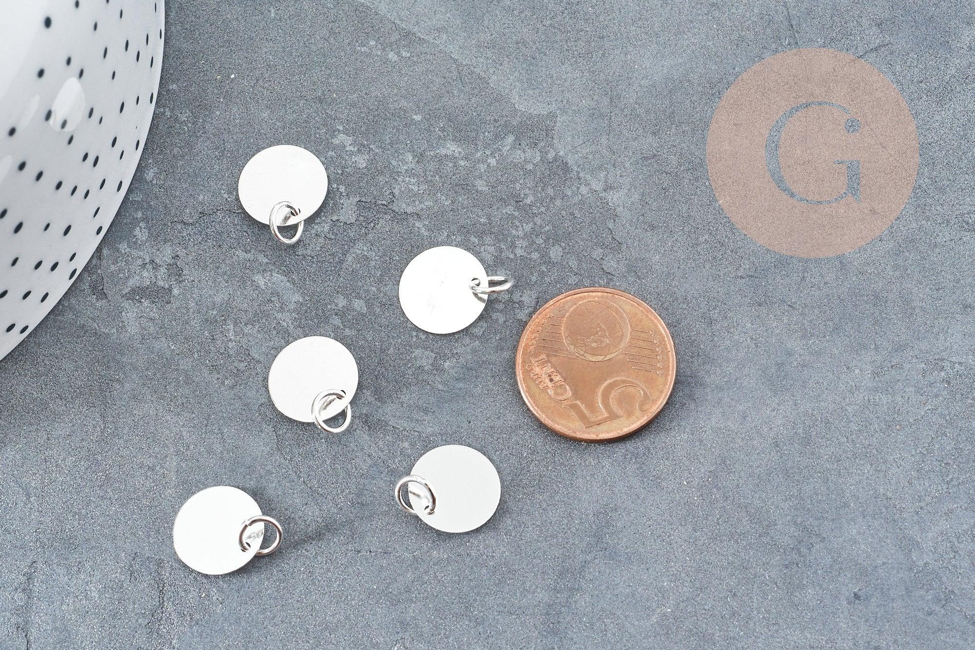 Breloque médaille Ronde laiton argenté à graver 12mm, x5 (G9049)