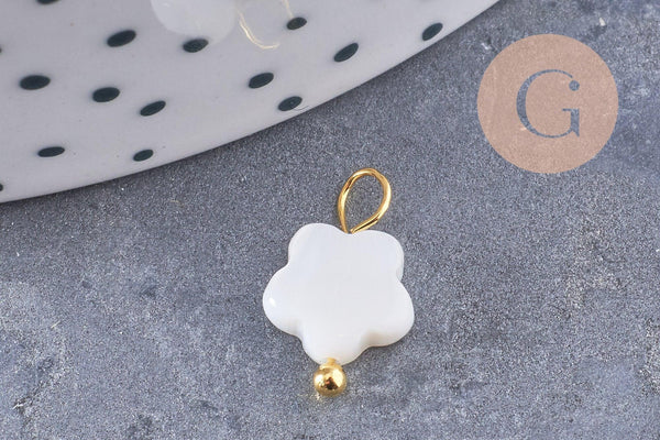 Breloque nacre blanche naturelle coeur étoile lune fleur zamac doré 13~16.5mm, x1 (G10090)