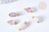 Breloque nuggets jade naturelle violet laiton doré 14~17mm, pendentif bijoux pierre naturelle, x1 (G7588)