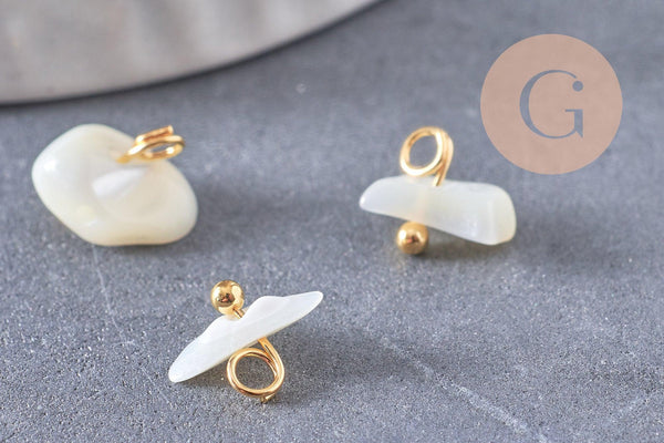 Breloque nuggets nacre naturelle laiton doré 6.5-10mm, x5 (G10285)