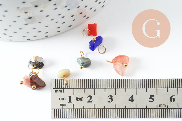 Breloque nuggets pierre naturelle laiton doré 8-10mm, x5 (G9990)