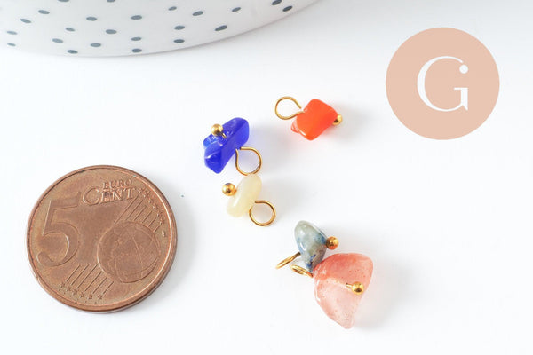 Breloque nuggets pierre naturelle laiton doré 8-10mm, x5 (G9990)