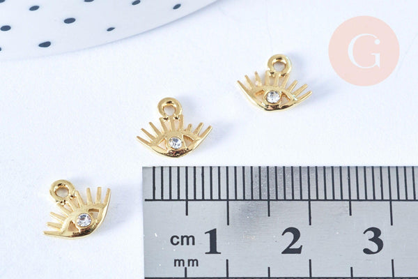 Breloque oeil protecteur zamac doré 18k cristal zircon 10mm, x1 (G5463)