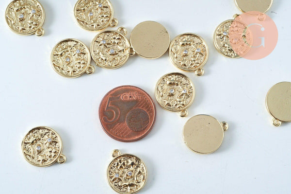 Breloque oeil protecteur zamac doré 18k cristal zircon sans nickel 9 mm x1 (G6004)