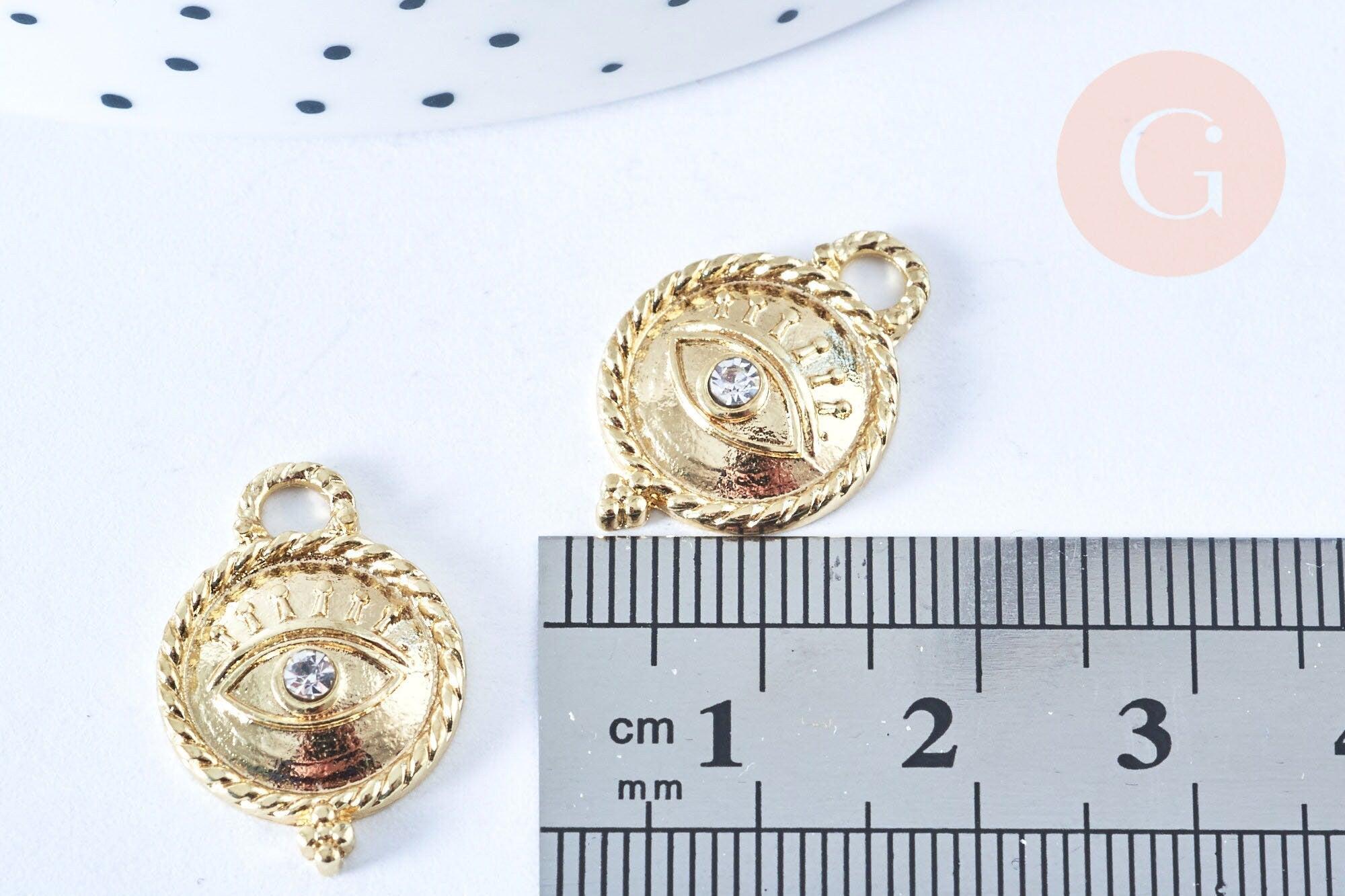 Breloque oeil protecteur zamac doré 18k cristal zircon9mm , x1 (G5490)