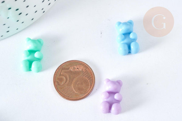 Breloque ours plastique multicolore 18mm, création bijoux plastique coloré, x 10 G7466
