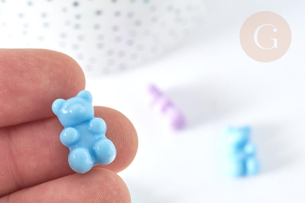 Breloque ours plastique multicolore 18mm, création bijoux plastique coloré, x 10 G7466