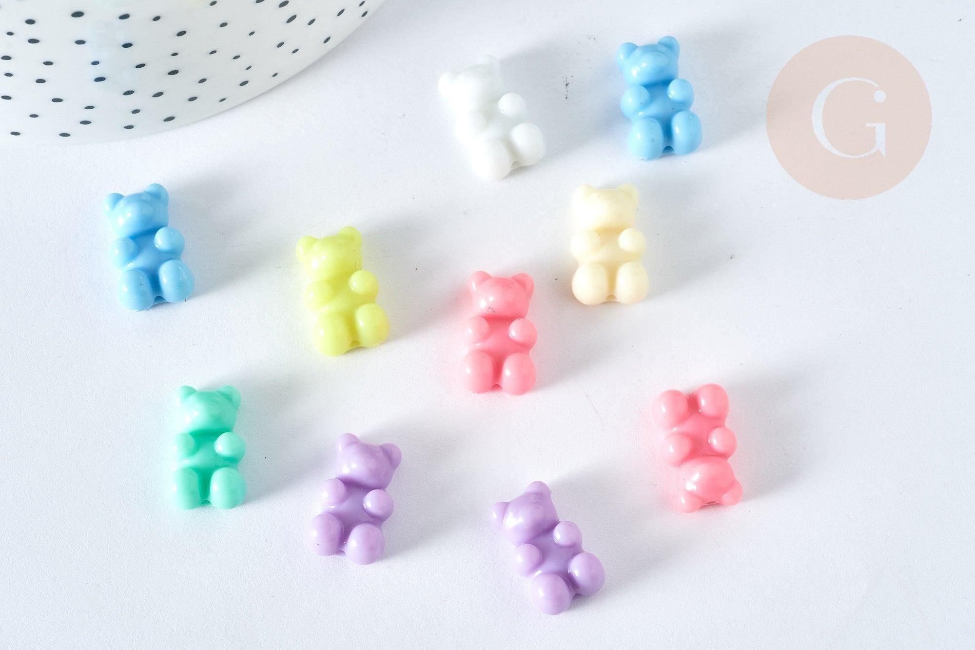 Breloque ours plastique multicolore 18mm, création bijoux plastique coloré, x 10 G7466