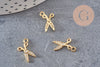 Breloque pendentif ciseaux laiton doré 18k 15.5mm, x1 (G4461)