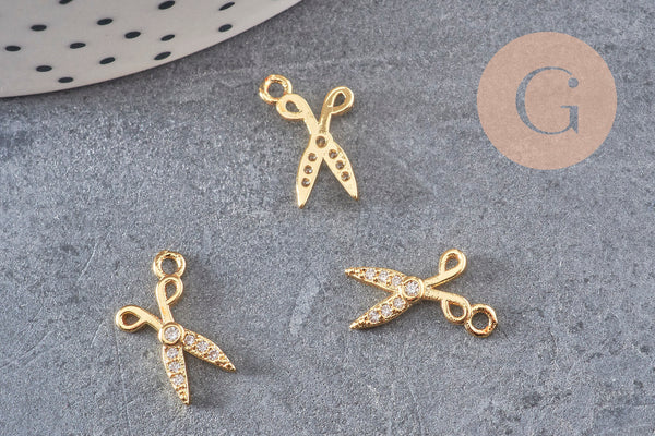 Breloque pendentif ciseaux laiton doré 18k 15.5mm, x1 (G4461)
