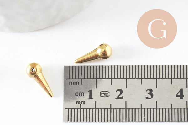 Breloque pointe dorée, pendentif sans nickel,rock punk,pendentif laiton, x5 (G0612)