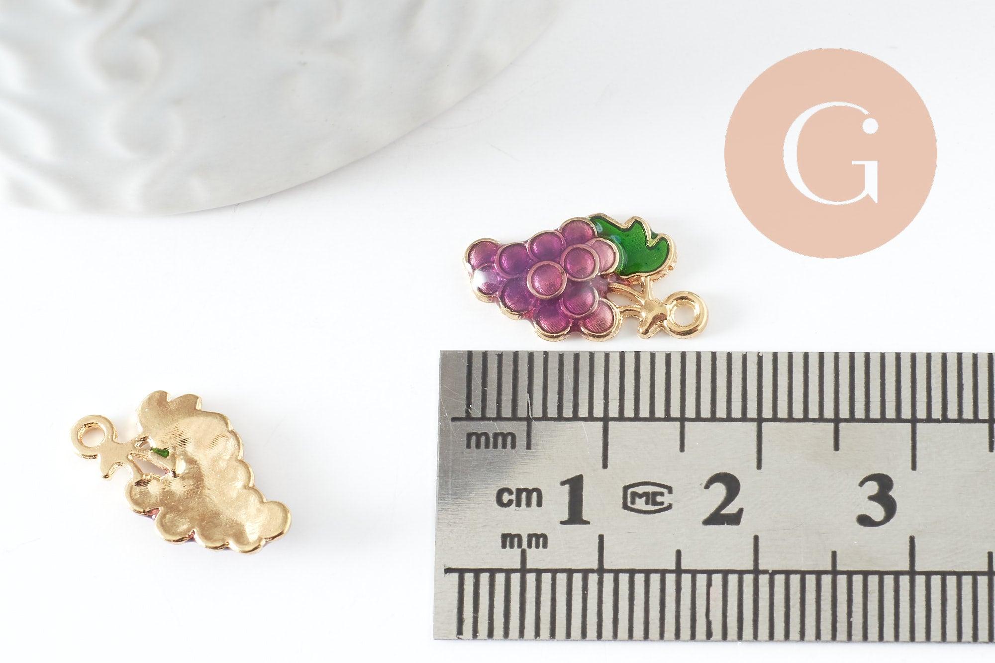 Pendentif raisin émaillé doré,pendentif fruit création bijoux, pendentif doré, 17mm, x5 (G3512)