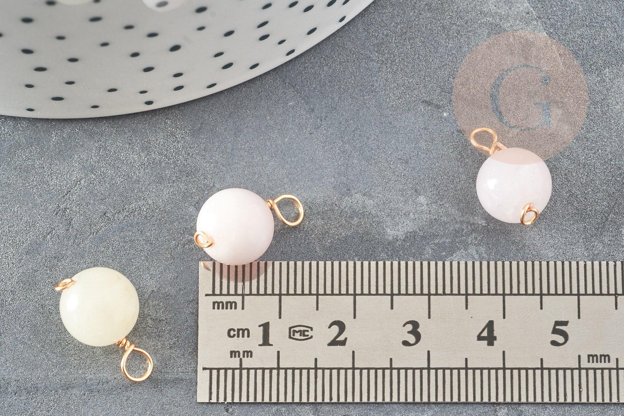 Breloque ronde Jade teinté imitation morganite doré 18mm, x1 (G9353)