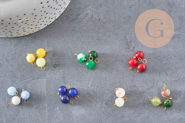 Breloque ronde Jade teinté laiton doré 13x7.5mm, x1 (G9051)