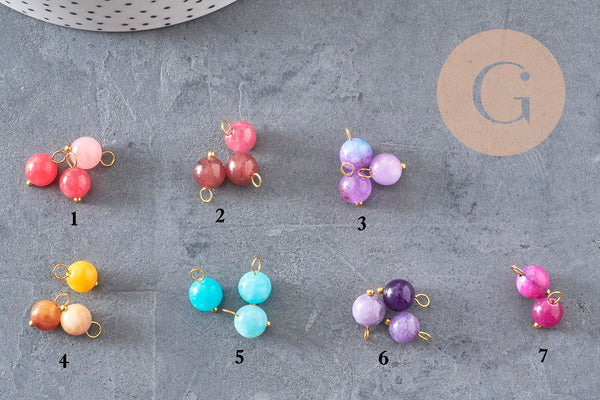 Amuleto redondo de jade, latón con baño de oro, 13 x 7,5 mm, 1 unidad (G9051)