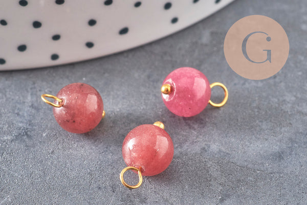 Breloque ronde Jade teinté laiton doré 13x7.5mm, x1 (G9051)