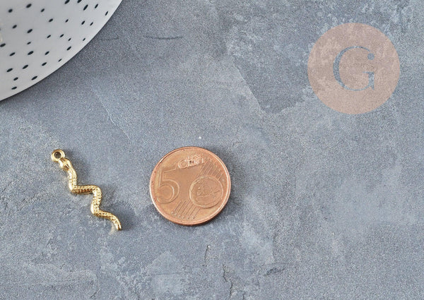 Breloque serpent acier 304 doré 14k inoxydable 28mm, création bijoux acier x1 G2898
