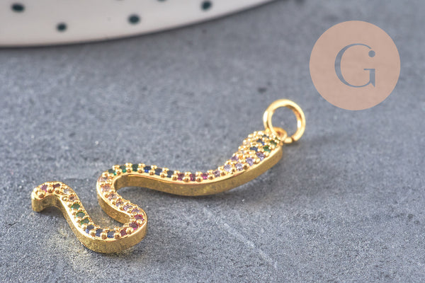 Breloque serpent laiton doré 18k cristal,sans nickel,cadeau anniversaire,pendentif animal, Pendentif zircon,27.5mm, x1 (G2419)
