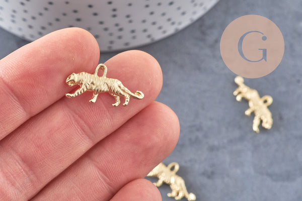 Breloque tigre zamac doré 18k, breloque félin sans nickel, pendentif panthère ,16mm x2 (G5661)