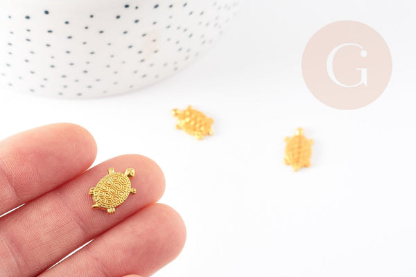 Breloque tortue zamac doré 16mm sans nickel NON PERCEE ,pendentif animal dorécréation bijoux, x2 G5308