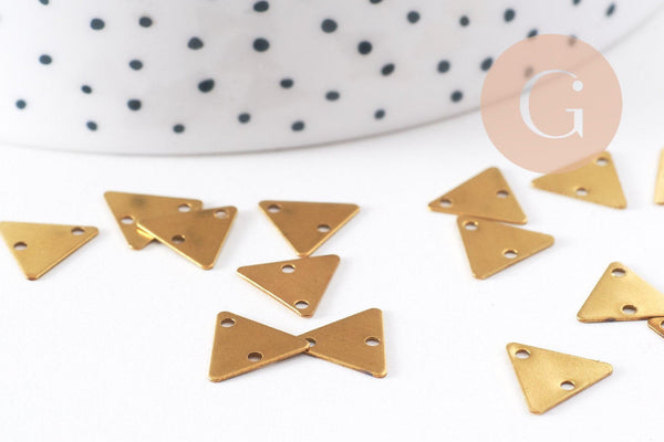 Breloque triangle 2 trous laiton brut 9mm,pendentif géométrique x 10 (G10136)