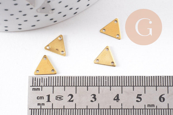 Breloque triangle 3 trous laiton brut, pendentif sans nickel,creation bijoux, pendentif geometrique,9mm,x 10 (G3111)