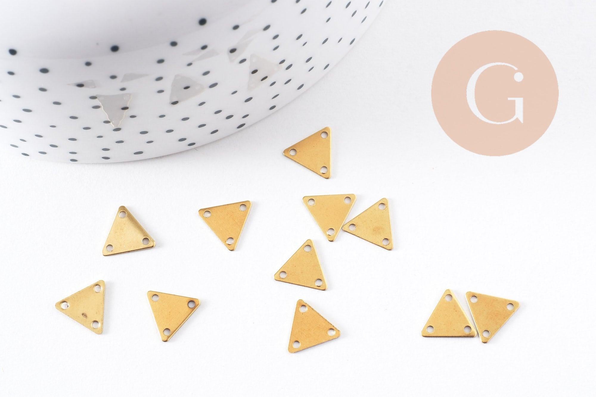 Breloque triangle 3 trous laiton brut, pendentif sans nickel,creation bijoux, pendentif geometrique,9mm,x 10 (G3111)