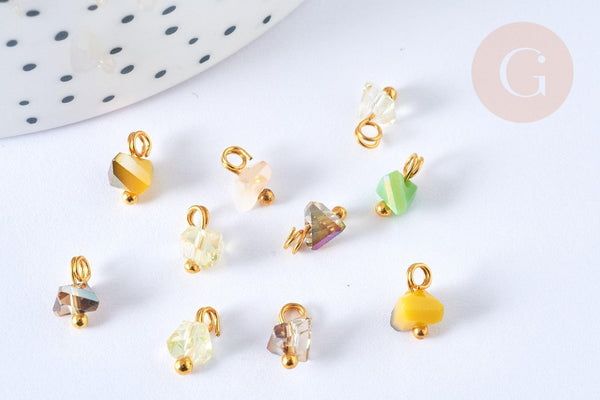 Breloque triangle verre facetté laiton doré 8mm, x10 (G7591)