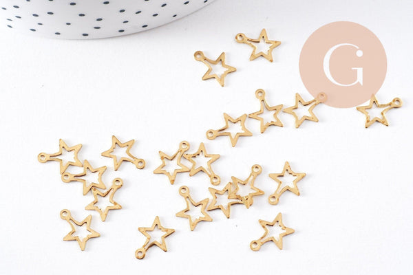 Breloques Etoiles ajourées laiton brut 12mm, x5 (G10145)