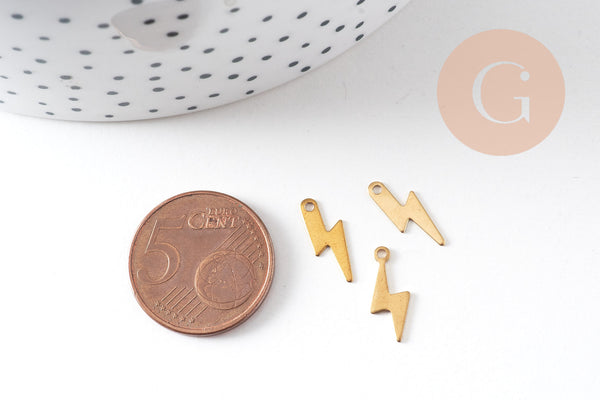 Breloques éclair laiton brut, fourniture laiton brut,pendentif éclair, sans nickel,pendentif eclair,création bijoux, x 50,14mm-G1664