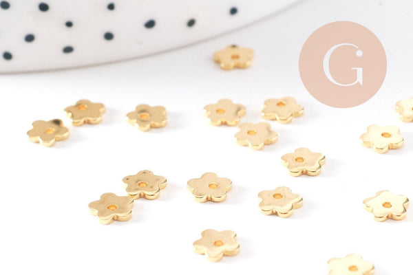 Breloques fleurs acier 201 inoxydable doré 6mm, x10 (G10506)