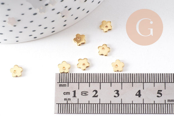 Breloques fleurs acier 201 inoxydable doré 6mm, x10 (G10506)