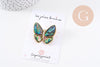 Broche Papillon Nacre noire abalone laiton doré zircons 36mm, x1 (G10164)
