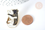Broche Pin's Chat émail blanc et noir zamac doré 35x23mm, broche dorée, décoration veste, x1 G8082