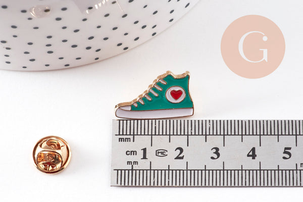 Broche Pin's chaussure Converse doré émail turquoise 22.5mm, x1 (G10943)
