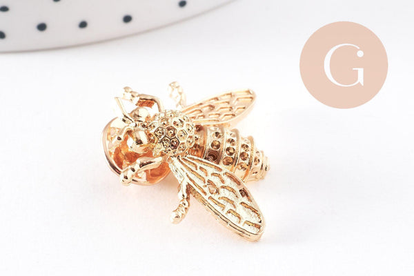 Broche abeille zamac doré 27mm, x1 (G10137)