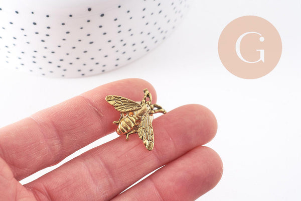Broche abeille zamac doré vieilli 26mm, x1 (G10170)