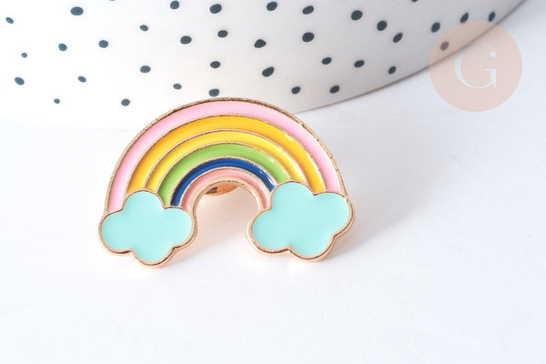 Broche arc-en-ciel zamac doré 23x33mm, x1 (G7846)