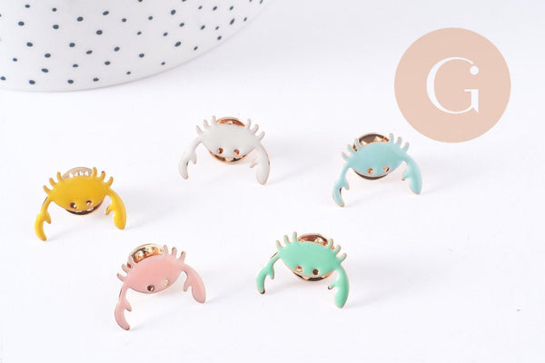 Broche crabe laiton doré ou argenté émail coloré, x1 (G8900)